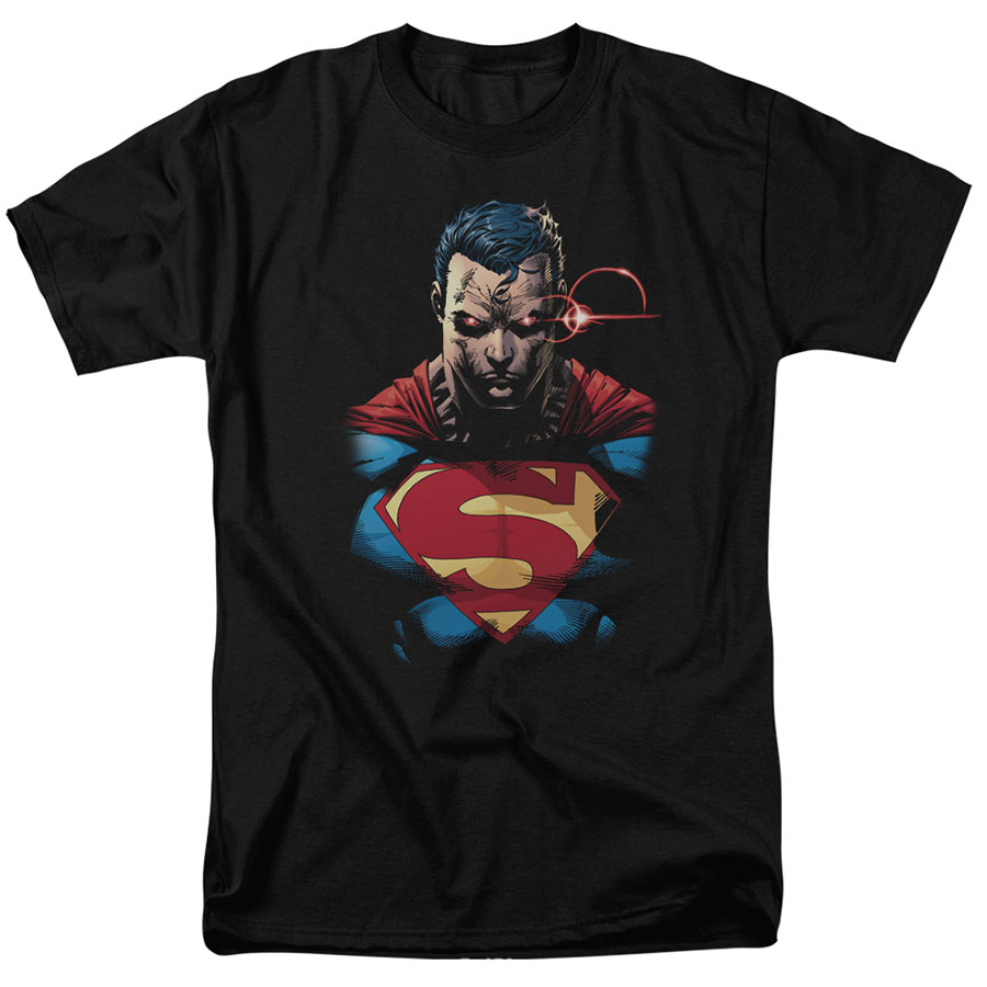 Superman Displeased Portrait Black Mens T-Shirt Large