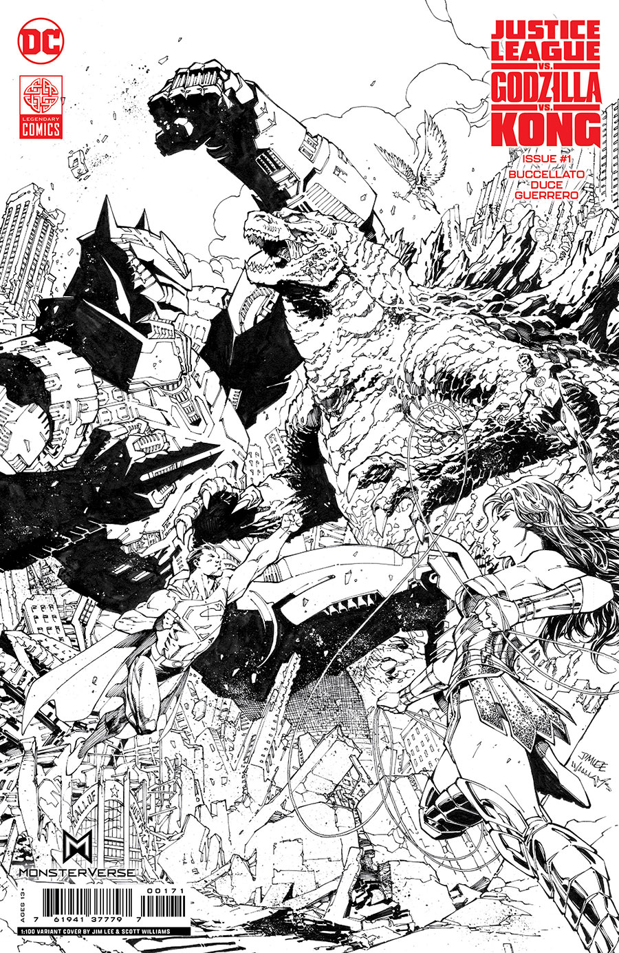 Justice League vs Godzilla vs Kong #1 Cover J Incentive Jim Lee & Scott Williams Black & White Card Stock Variant Cover