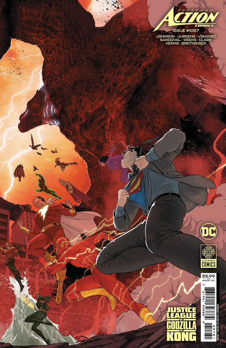 Action Comics Vol 2 #1057 Cover D Variant Mikel Janin Justice League vs Godzilla vs Kong Connecting Card Stock Cover (Limit 1 Per Customer)