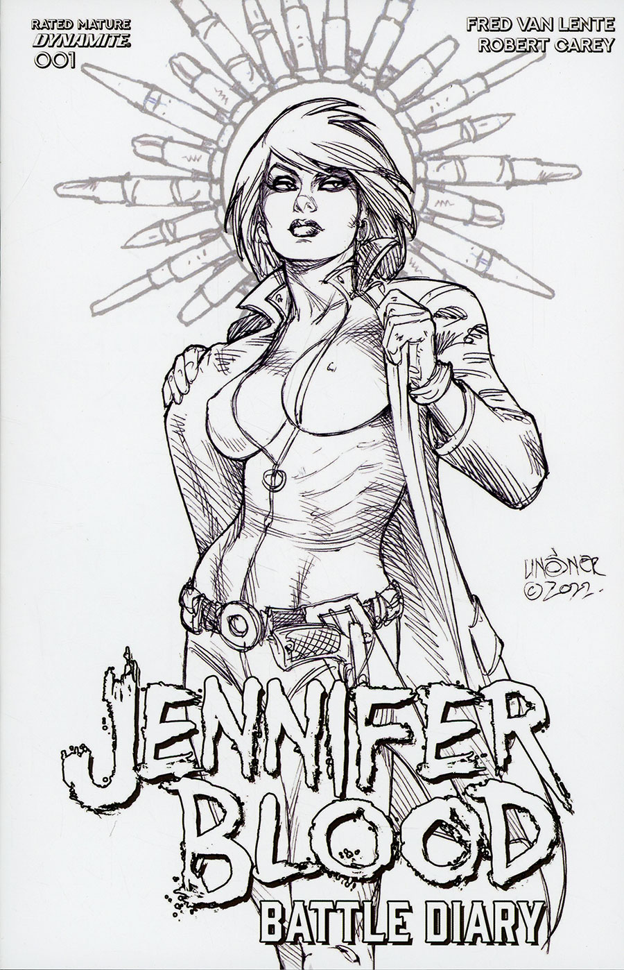 Jennifer Blood Battle Diary #1 Cover E Incentive Joseph Michael Linsner Line Art Cover