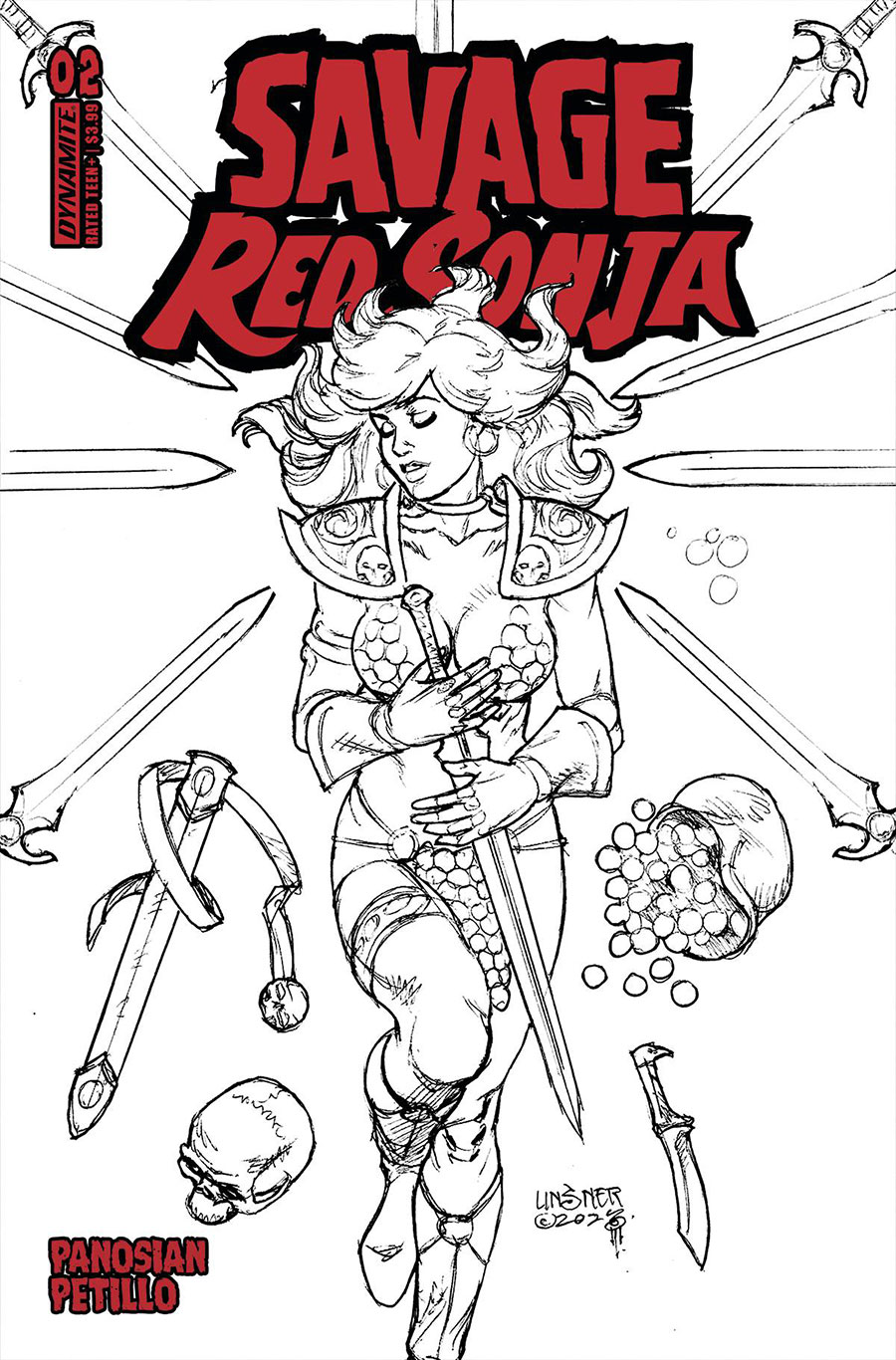 Savage Red Sonja #2 Cover E Incentive Joseph Michael Linsner Line Art Cover