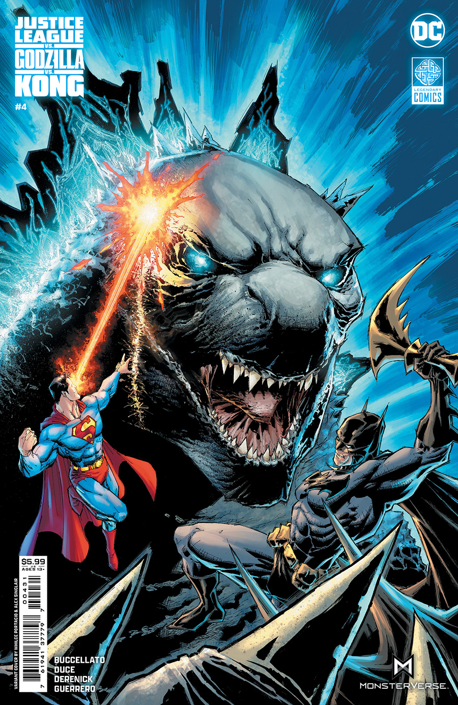 Justice League vs Godzilla vs Kong #4 Cover C Variant Whilce Portacio Godzilla Card Stock Cover