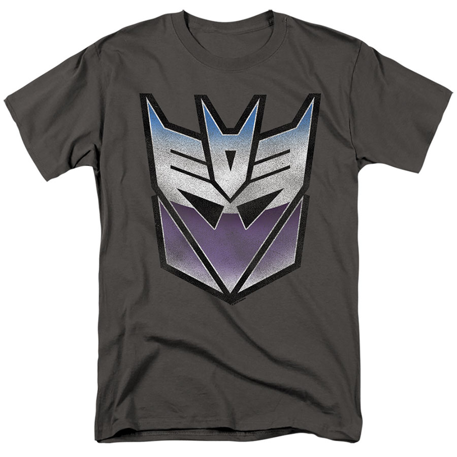 Transformers Distressed Decepticon Logo Charcoal Mens T-Shirt Large