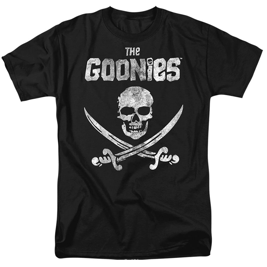 Goonies Flag Logo Black Mens T-Shirt Large