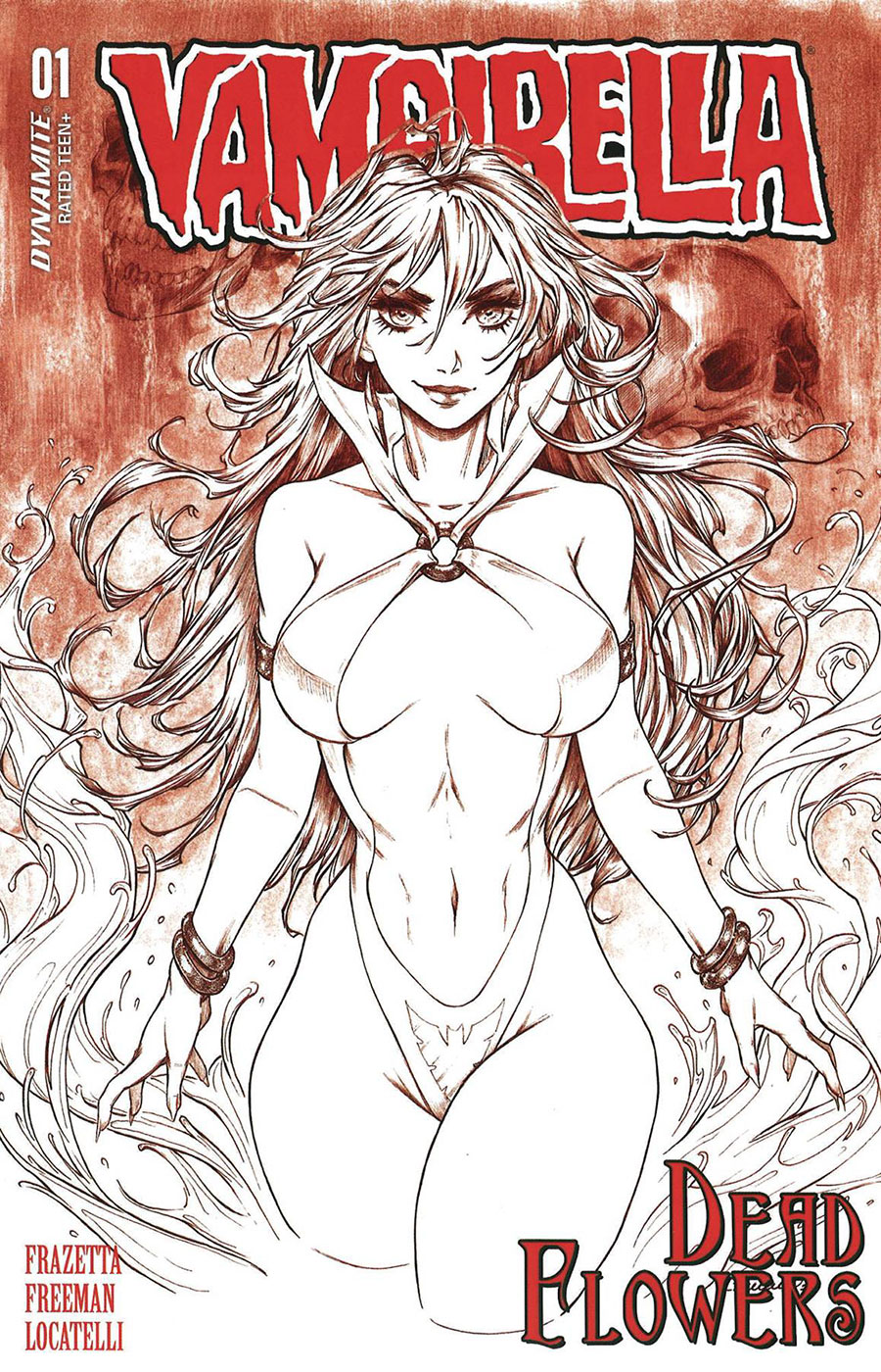 Vampirella Dead Flowers #1 Cover Z Dynamite Com Exclusive Collette Turner Fiery Red Line Art Variant Cover