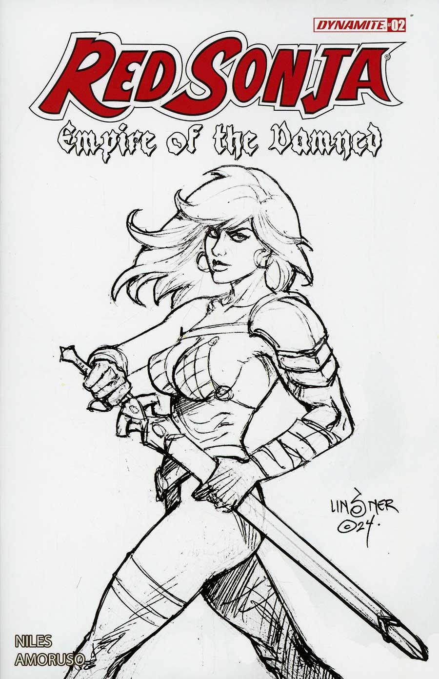 Red Sonja Empire Of The Damned #2 Cover K Incentive Joseph Michael Linsner Line Art Cover