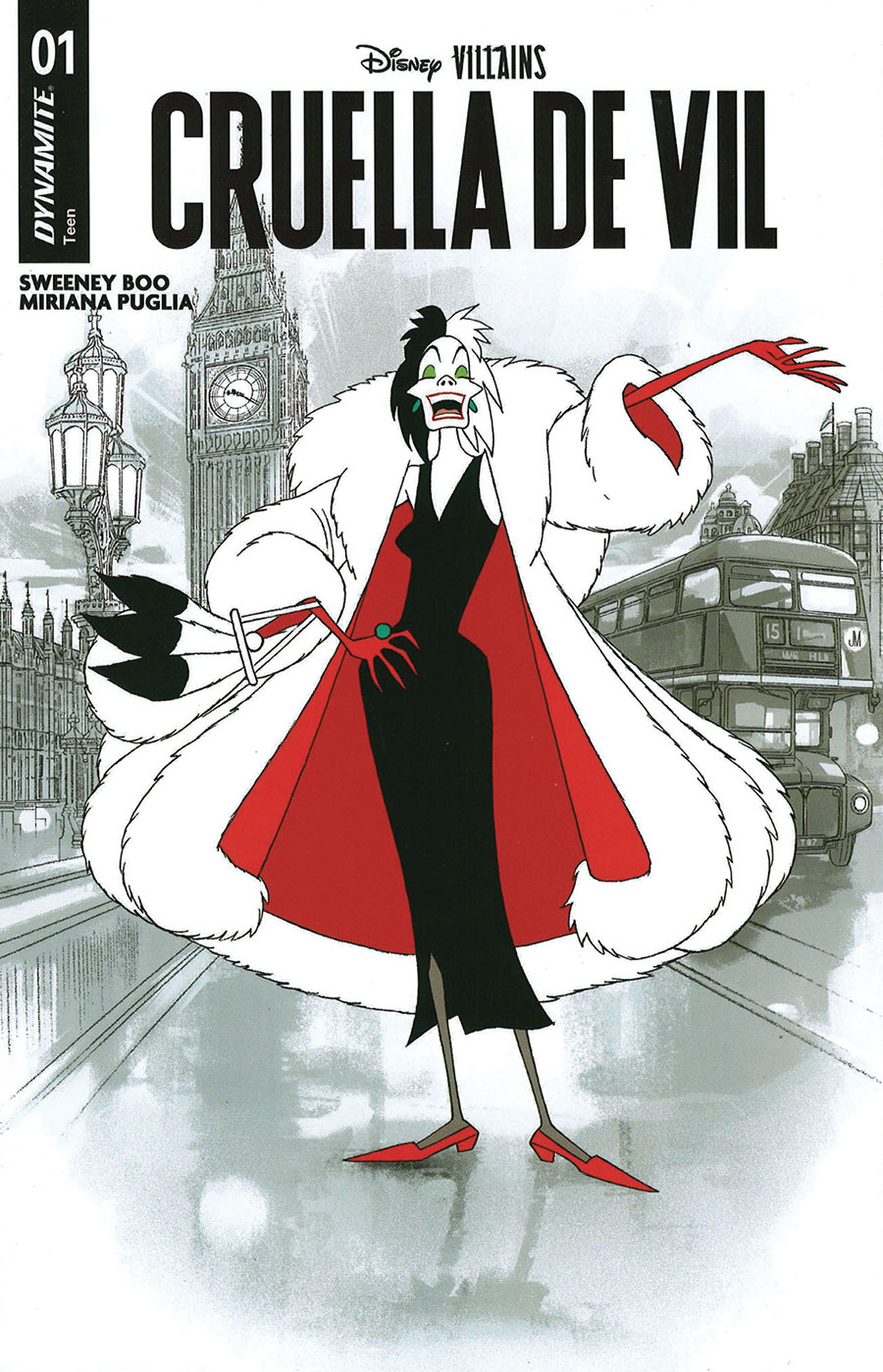 Disney Villains Cruella De Vil #1 Cover O Dynamite Com Exclusive Joshua Middleton Black White Red Variant Cover