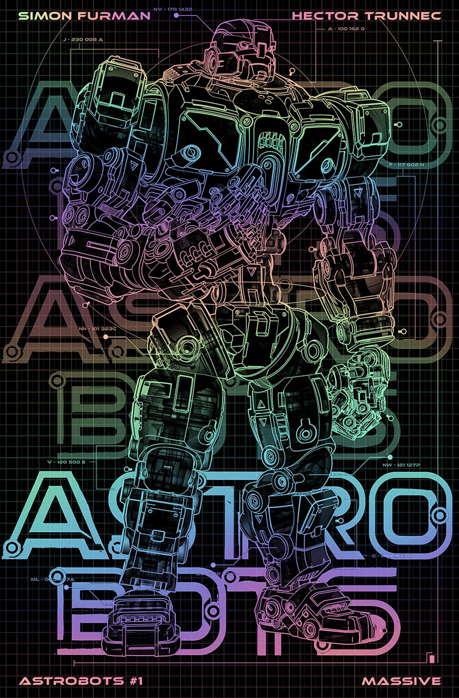 Astrobots #1 Cover R Massive Exclusive Aaron Thomas Blueprint Black Foil Variant Cover