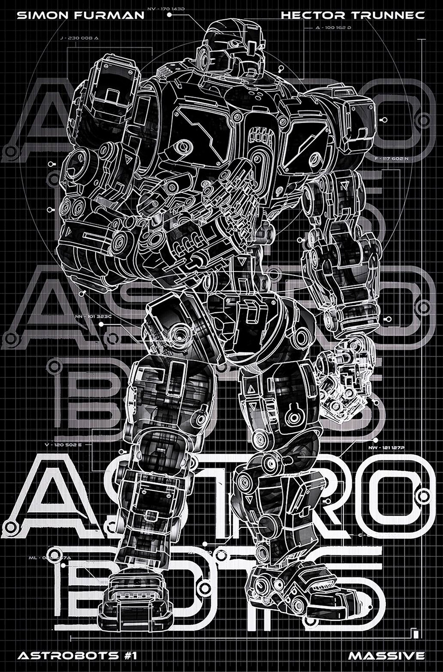 Astrobots #1 Cover S Massive Exclusive Aaron Thomas Blueprint Black Metal Variant Cover