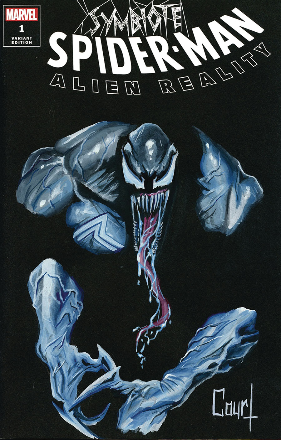 Marvel Comics Black Blank Variant With A Venom Hand-Drawn Sketch By Jessica Court