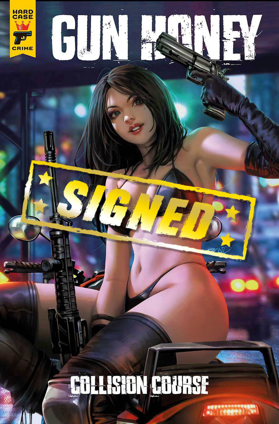Hard Case Crime Gun Honey Collision Course #1 Cover O Regular Derrick Chew Cover Signed By Charles Ardai
