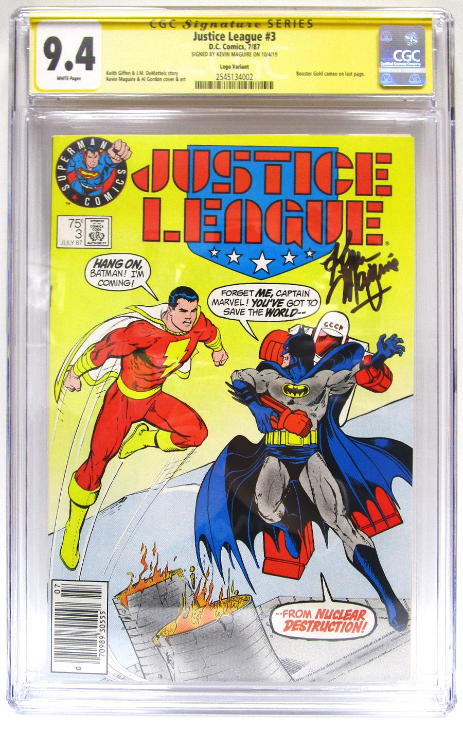 Justice League #3 Cover C Superman Test Logo Variant CGC Signature Series 9.4 Signed By Kevin Maguire