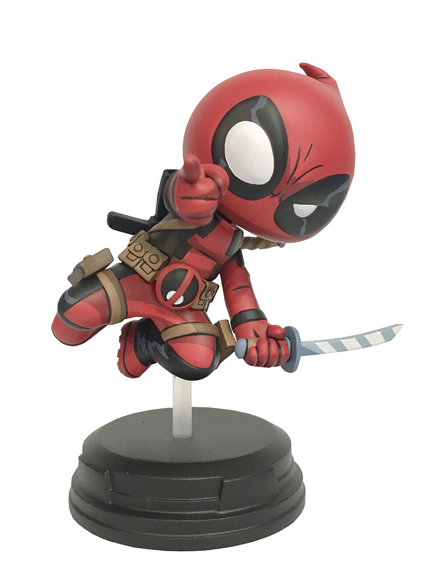 Marvel Animated-Style Deadpool Jumping Statue