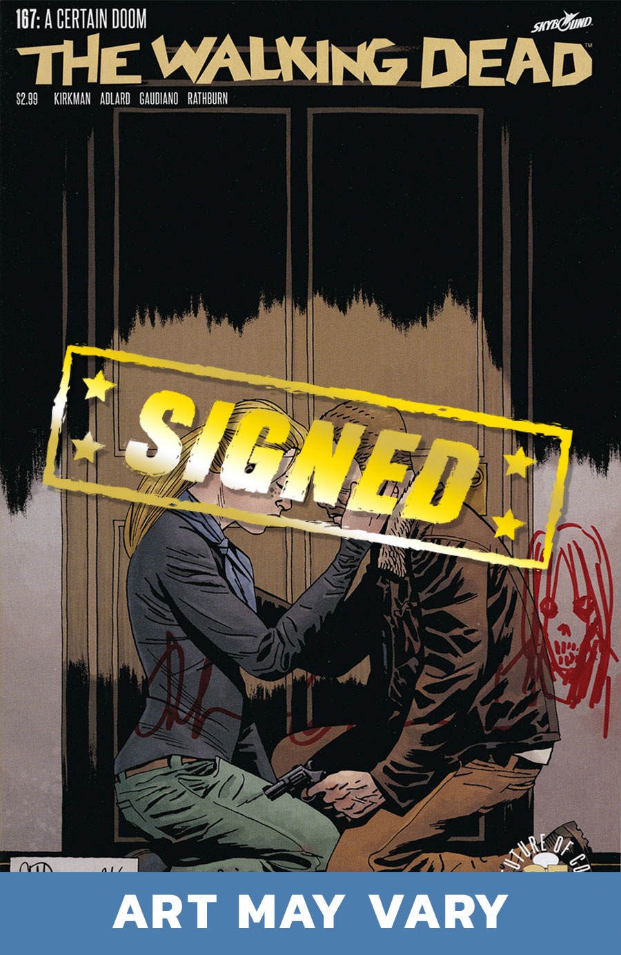 Walking Dead #167 Cover E DF Blood Red Signed By Stefano Gaudiano With A Zombie Head Hand-Drawn Sketch