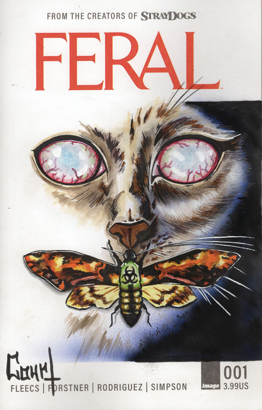 Feral #1 Cover M DF Blank Variant Cover Signed & Remarked By Jessica Court With A Movie Poster Homage Hand-Drawn Sketch