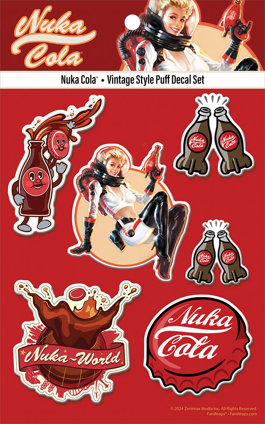 Fallout Nuka Cola Vintage Style Puff Decals 5x8-Inch Sheet 10-Piece Assortment Case