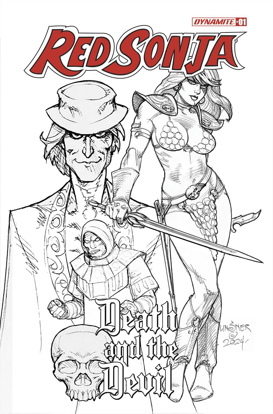 Red Sonja Death And The Devil #1 Cover M Incentive Joseph Michael Linsner Line Art Cover