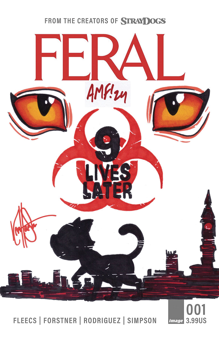 Feral #1 Cover O DF Blank Variant Signed By Tony Fleecs & Remarked With A Movie Poster Homage Hand-Drawn Sketch By Ken Haeser