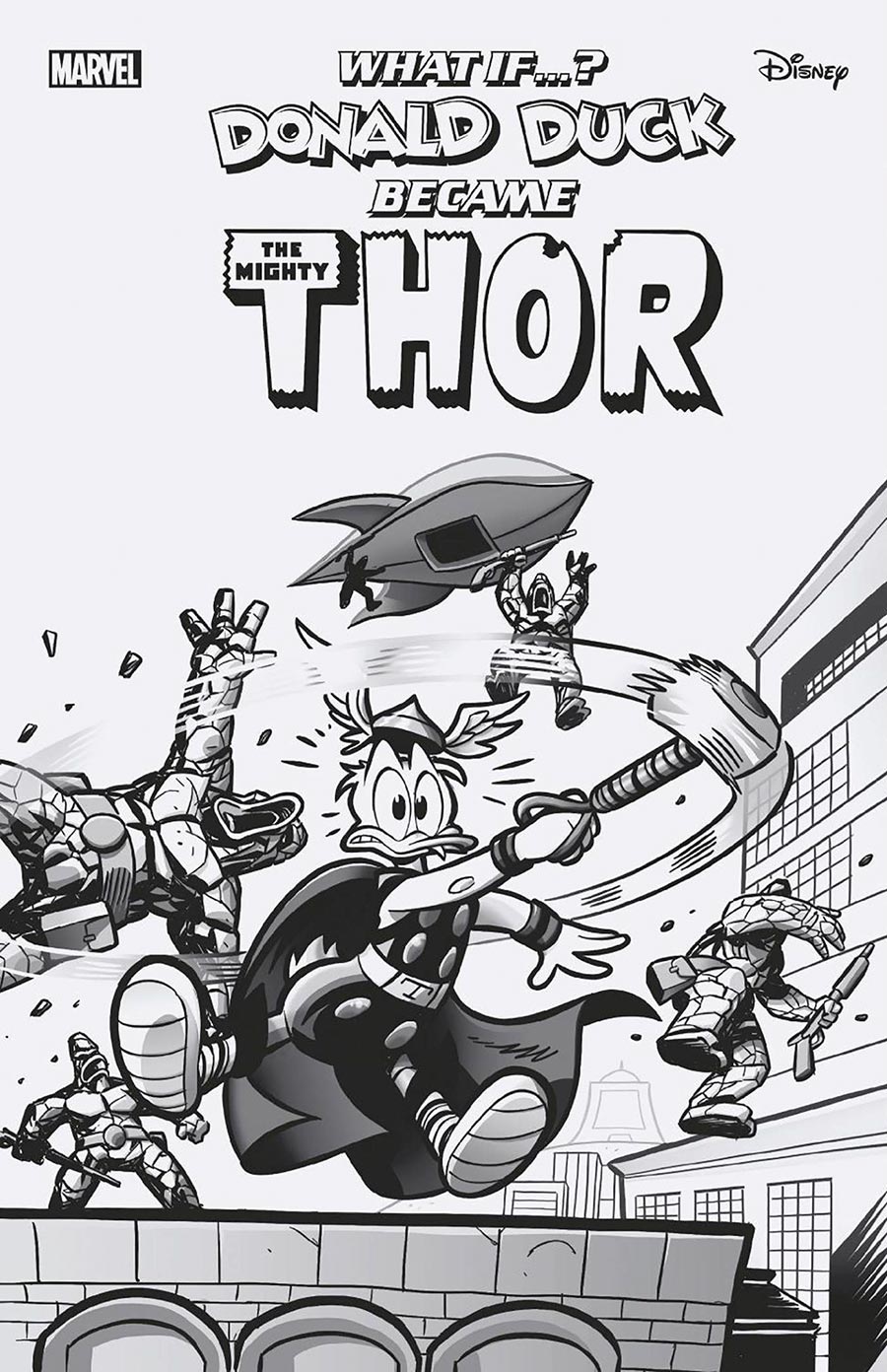 Marvel & Disney What If Donald Duck Became Thor #1 (One Shot) Cover G Incentive Lorenzo Pastrovicchio Black & White Cover