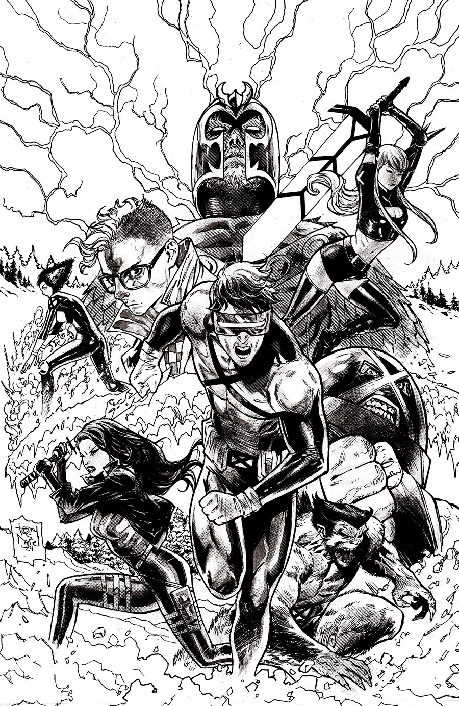 X-Men Vol 7 #1 Cover L SDCC 2024 Previews Exclusive Tony S Daniel Black & White Variant Cover (Limit 1 Per Customer)