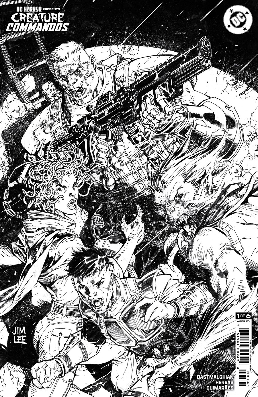 DC Horror Presents Creature Commandos #1 Cover D Incentive Jim Lee Black & White Card Stock Variant Cover