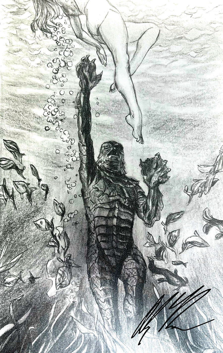 Universal Monsters Creature From The Black Lagoon Lives #1 Cover O Incentive Alex Ross Sketch Foil Cover Signed By Alex Ross