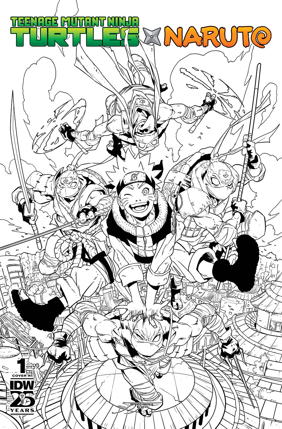 Teenage Mutant Ninja Turtles x Naruto #1 Cover J Incentive Jorge Jimenez Black & White Cover