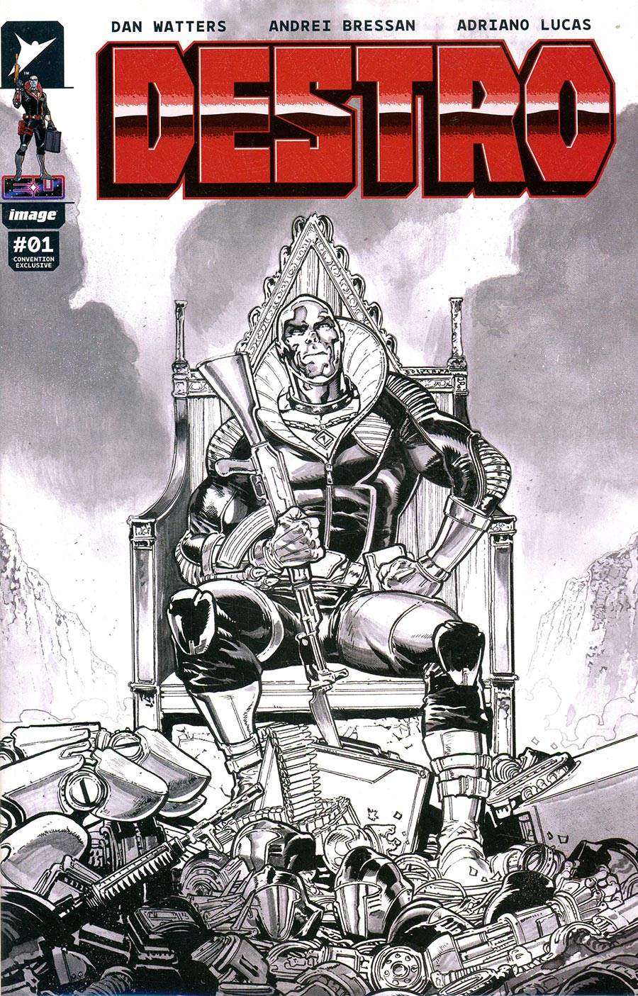 Destro #1 Cover L SDCC 2024 Previews Exclusive Andrei Bressan Black & White Variant Cover