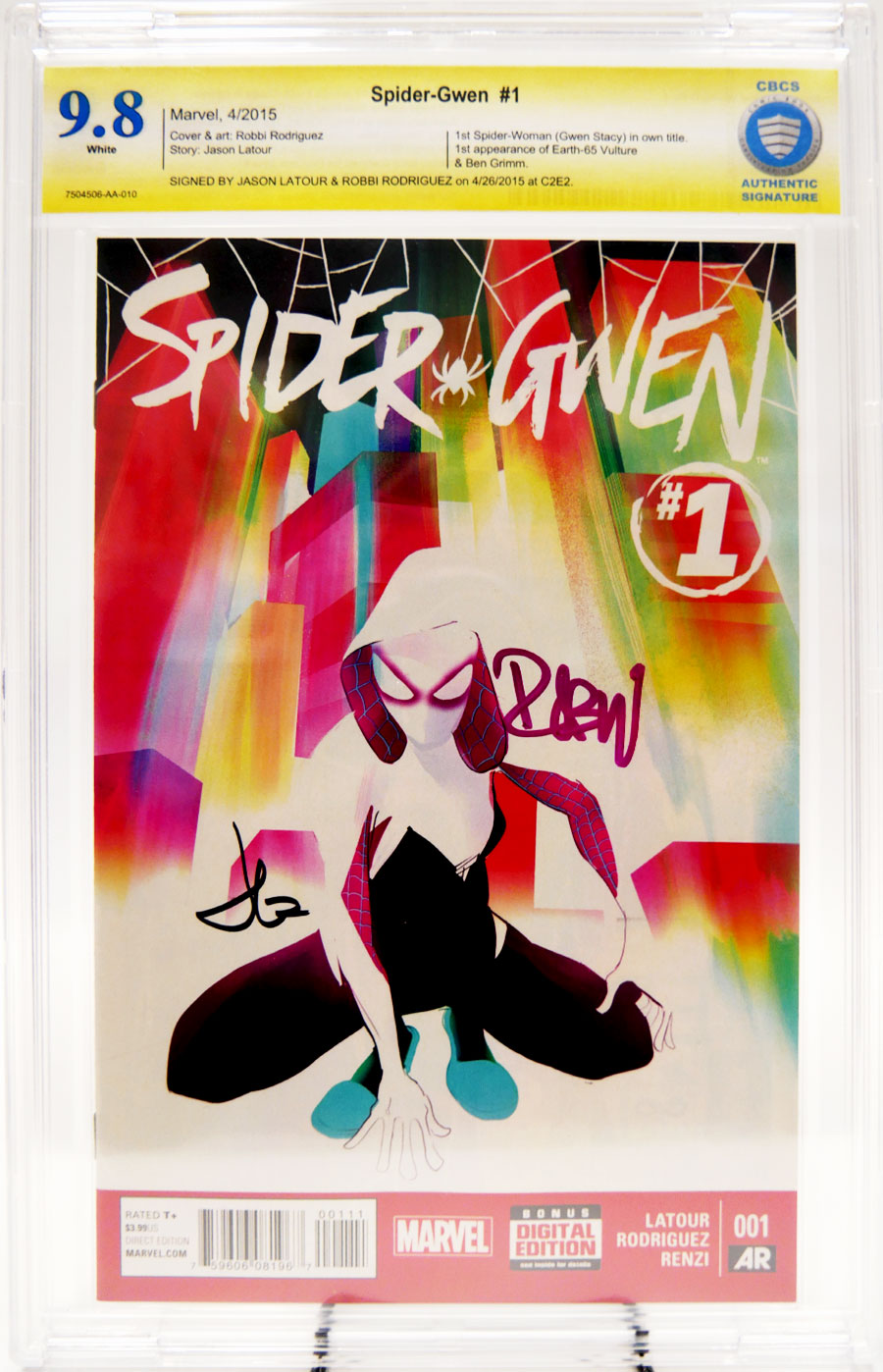 Spider-Gwen #1 Cover S 1st Ptg Regular Javier Rodriguez Cover Signed By Jason Latour and Robbi Rodriguez CBCS 9.8