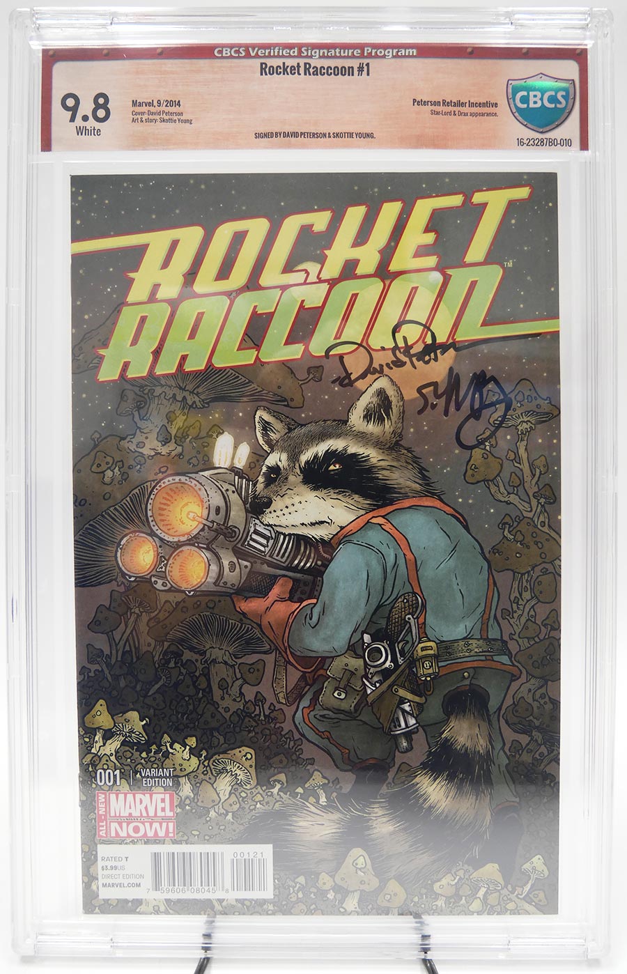 Rocket Raccoon Vol 2 #1 Cover Q CBCS Verified Signature 9.8 Signed by David Peterson and Skottie Young Incentive David Peterson Variant Cover