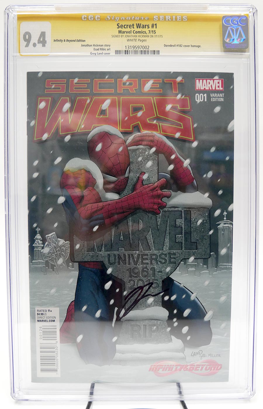 Secret Wars #1 Cover Z-X CGC Signature Series 9.4 Signed by Jonathan Hickman Infinity & Beyond Greg Land Variant 