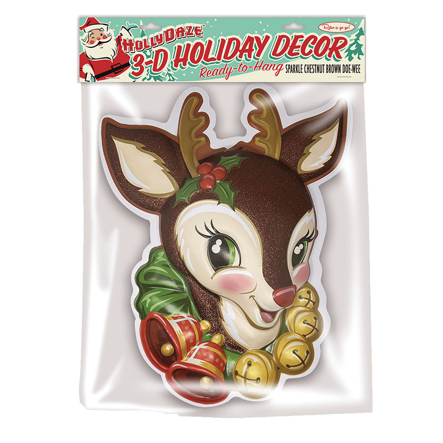 SPARKLE CHESTNUT BROWN DOE-WEE REINDEER 3D WALL DECOR