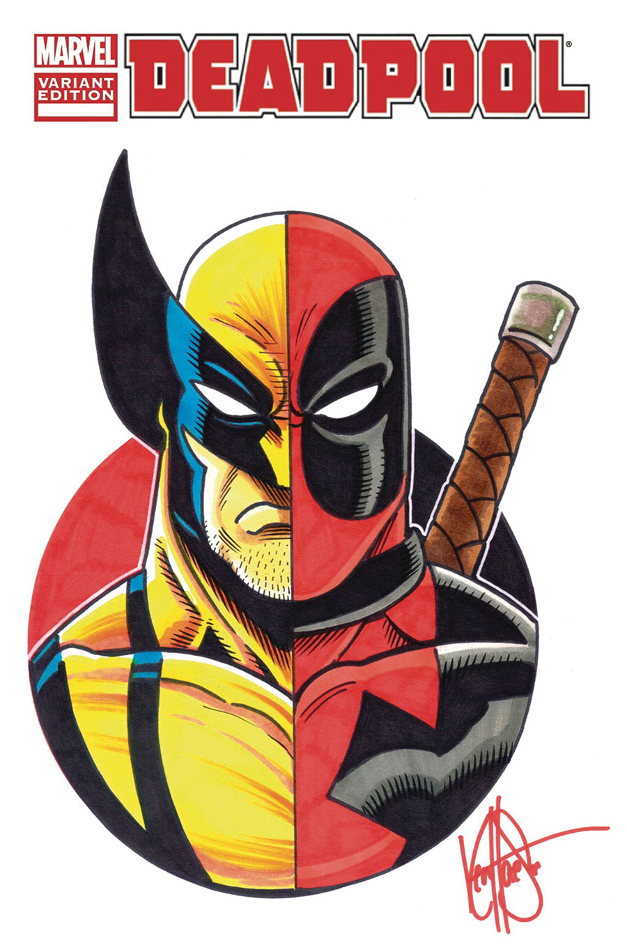 Deadpool vs Wolverine Commissioned Cover Art Signed & Remarked By Ken Haeser