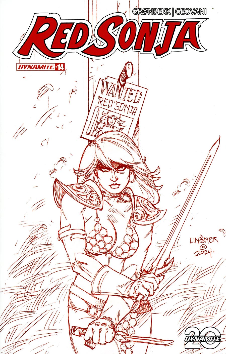 Red Sonja Vol 10 #14 Cover Q Incentive Joseph Michael Linsner Fiery Red Line Art Cover