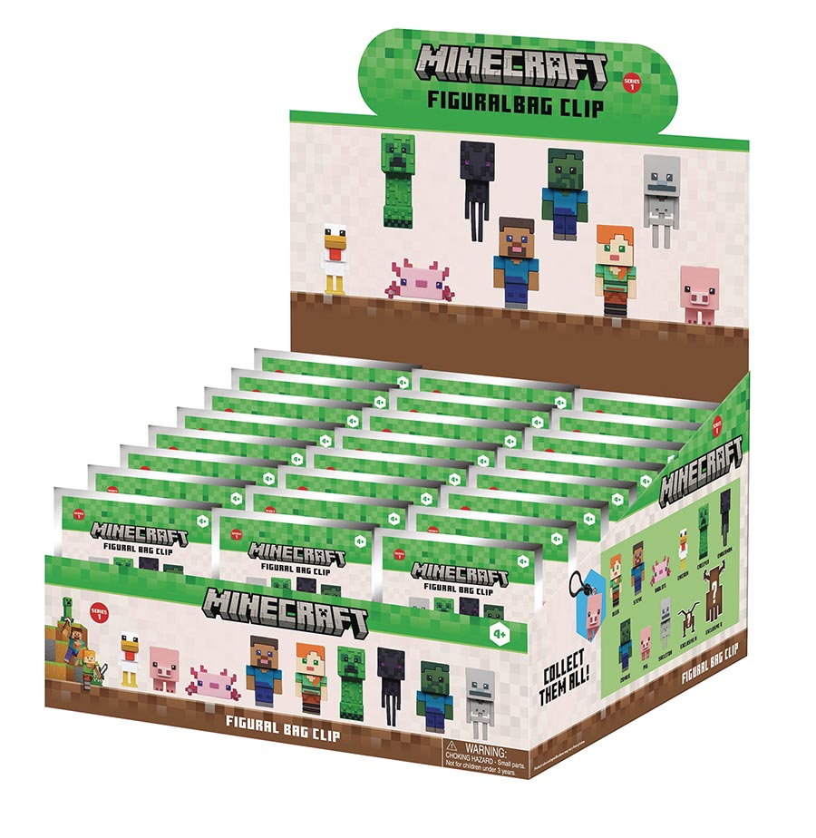 Minecraft 3D Foam Bag Clip Blind Mystery Box 24-Piece Display