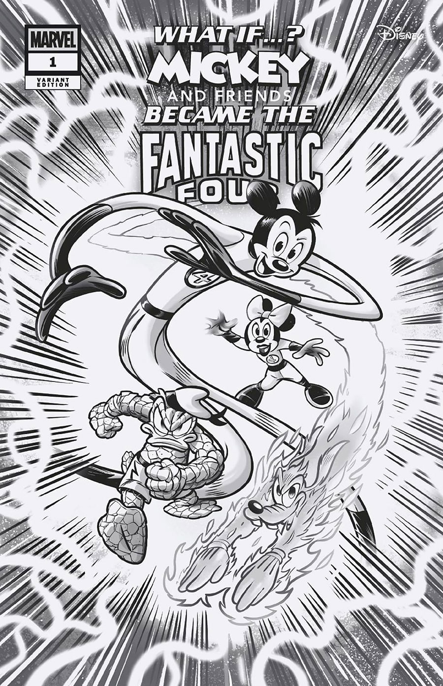 Marvel & Disney What If Mickey And Friends Became The Fantastic Four #1 (One Shot) Cover G Incentive Lorenzo Pastrovicchio Black & White Cover