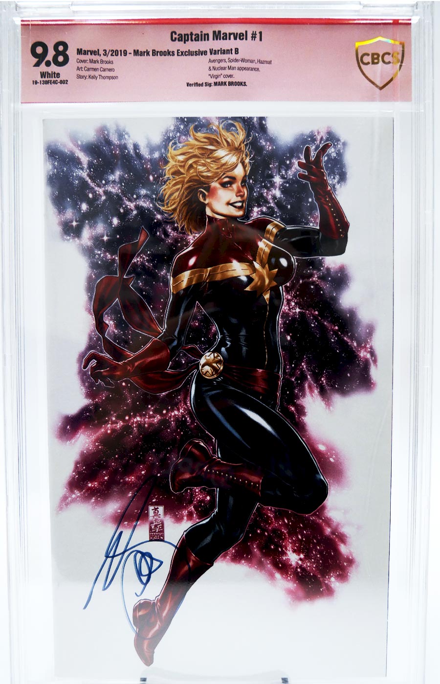 Captain Marvel Vol 9 #1 Cover P CBCS Verified Signature 9.8 Signed by Mark Brooks Comic Sketch Art Exclusive Mark Brooks Virgin Variant Cover