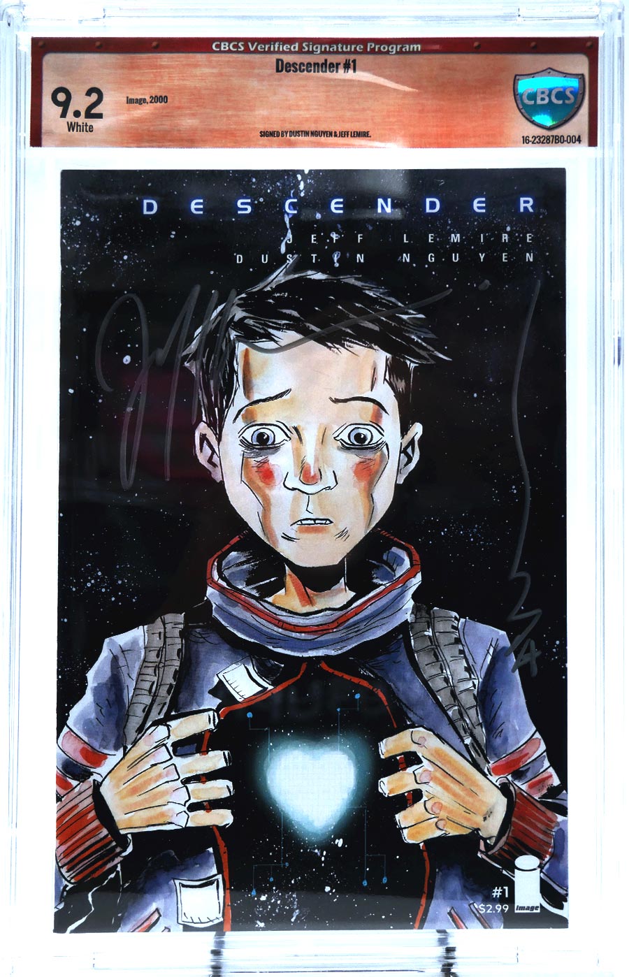 Descender #1 Cover D CBCS Verified Signature 9.2 Signed by Dustin Nguyen and Jeff Lemire 1st Ptg Jeff Lemire