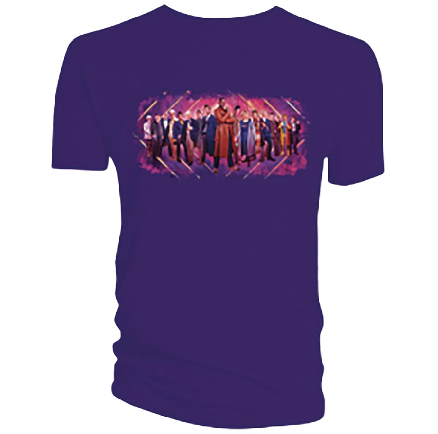 DOCTOR WHO FIRST TO FIFTEENTH DOCTOR PURPLE T/S L (C: