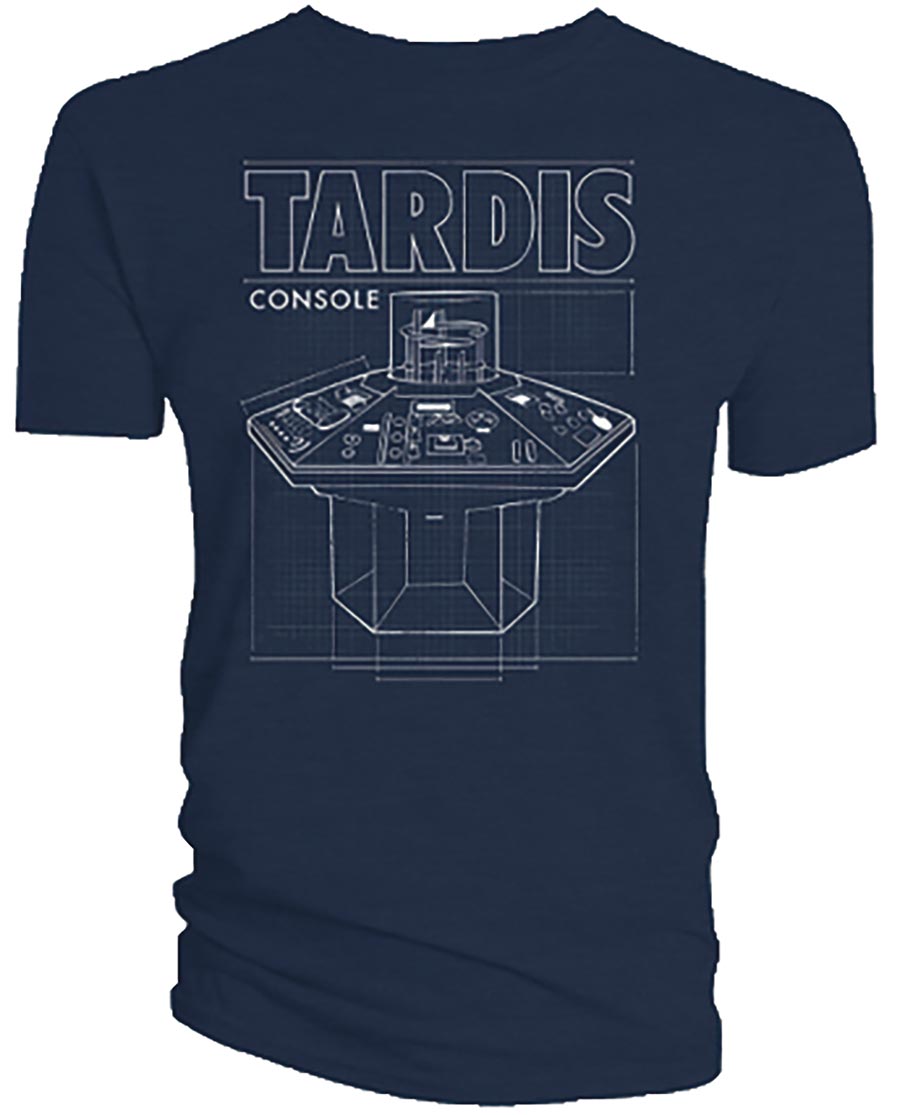 Doctor Who TARDIS Console Schematic Navy T-Shirt XXX-Large