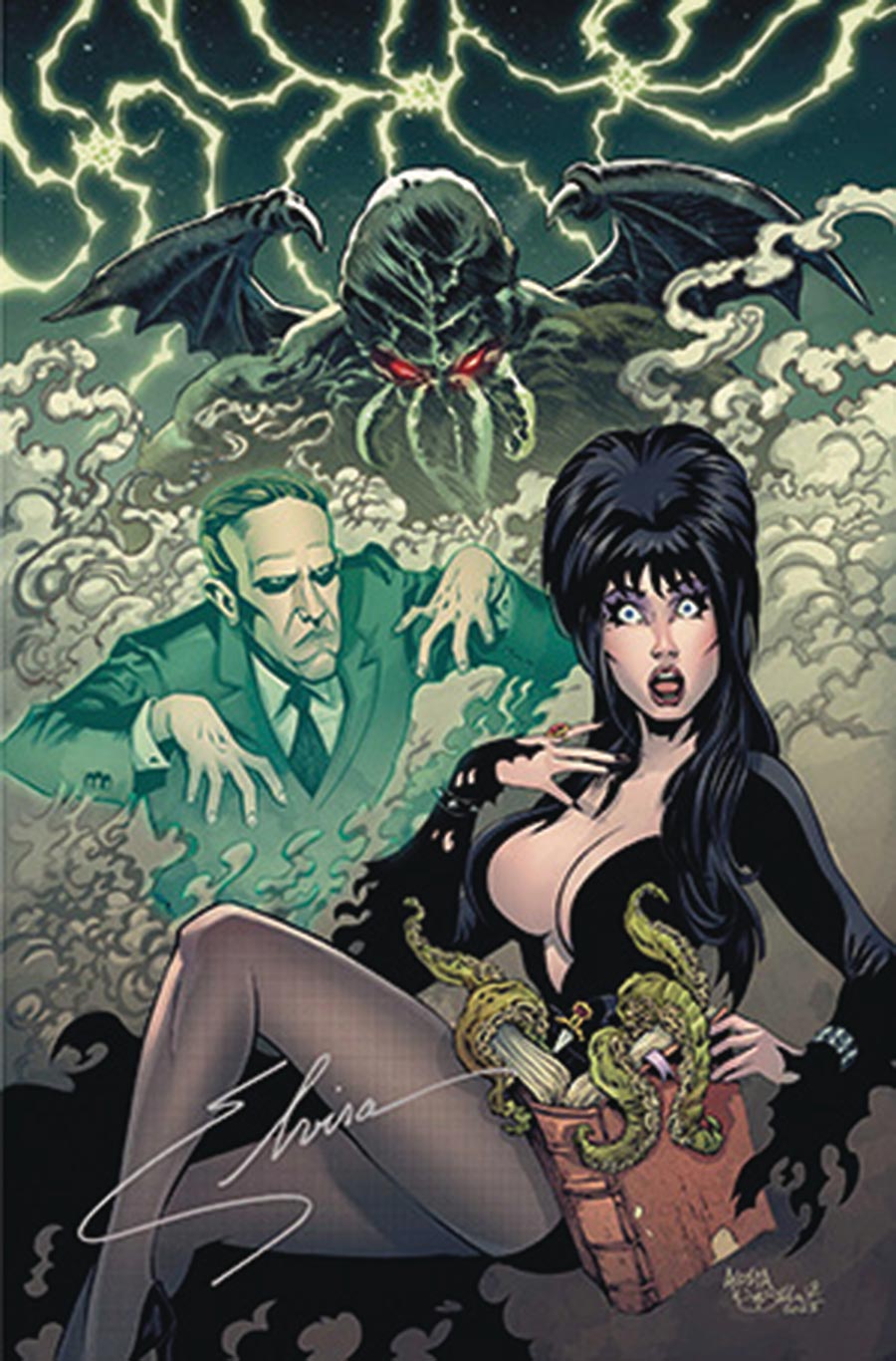 Elvira Meets HP Lovecraft #1 Cover N Dynamite Com Exclusive Dave Acosta Virgin Variant Cover Signed By Elvira