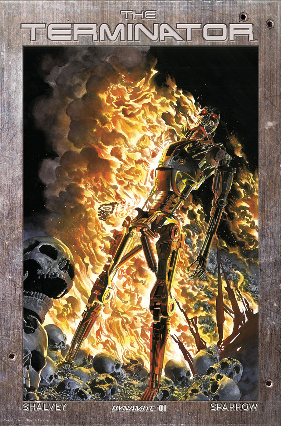 Terminator Vol 4 #1 Cover Z-B Dynamite Com Exclusive Alex Ross Burning Earth Icon Dynamite Metal Premium Variant Cover