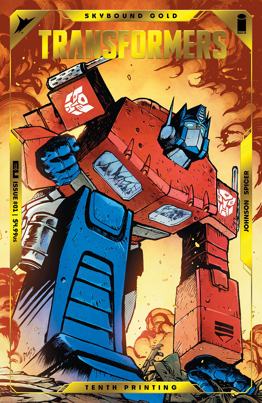 Transformers Vol 5 #1 Cover Y 10th Ptg A Daniel Warren Johnson & Mike Spicer Optimus Prime Gold Foil Embossed Variant Cover