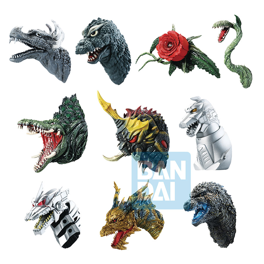 Godzilla 70th Anniversary Zakka Monster Head Magnet Blind Mystery Box 10-Piece Display