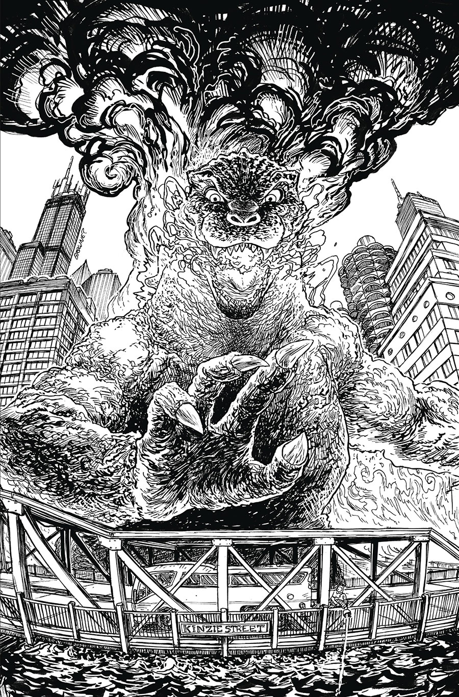 Godzilla vs America Godzilla vs Chicago #1 (One Shot) Cover C Incentive Ryan G Browne Black & White Cover