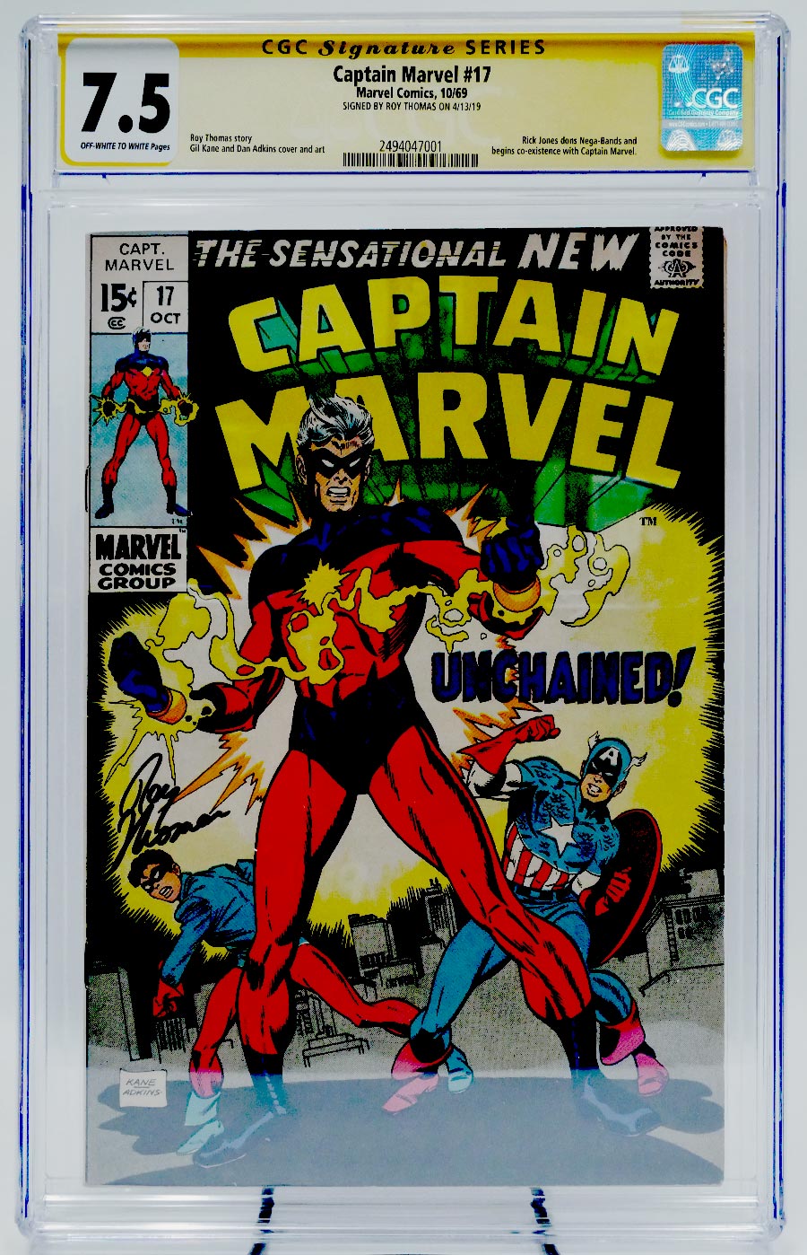 Captain Marvel Vol 1 #17 Cover B CGC Signature Series 7.5 Signed by Roy Thomas