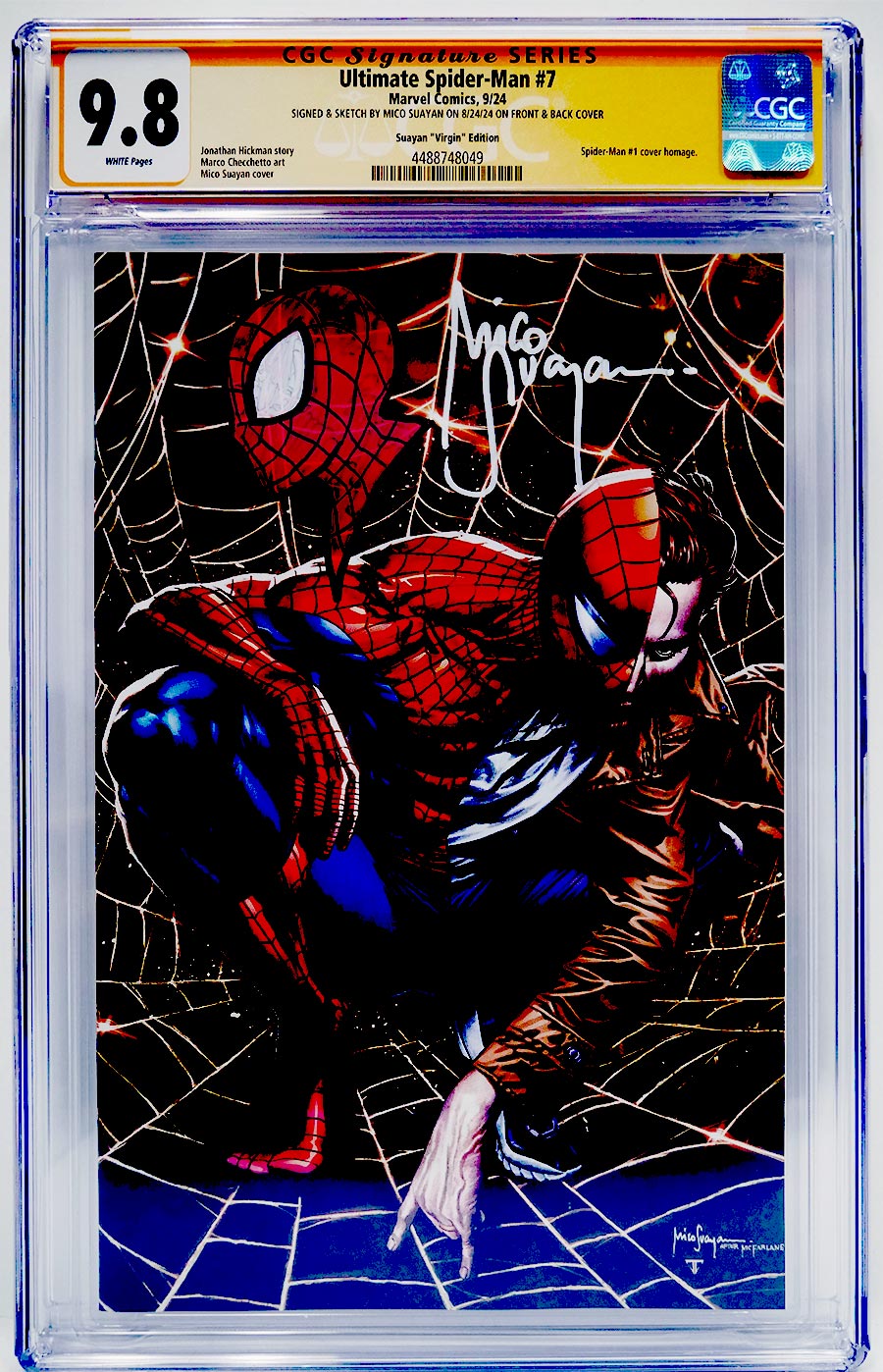 Ultimate Spider-Man Vol 2 #7 Cover E Variant Mico Suayan Virgin Cover CGC Signature Series 9.8 Signed And Remarked By Mico Suayan