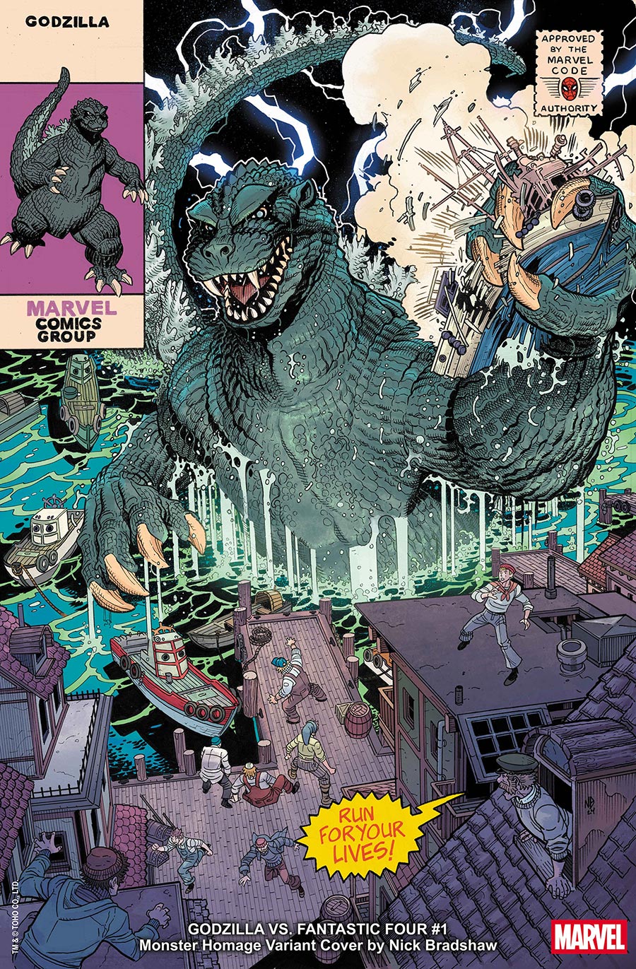 Godzilla vs Fantastic Four #1 (One Shot) Cover D Variant Nick Bradshaw Monster Homage Cover