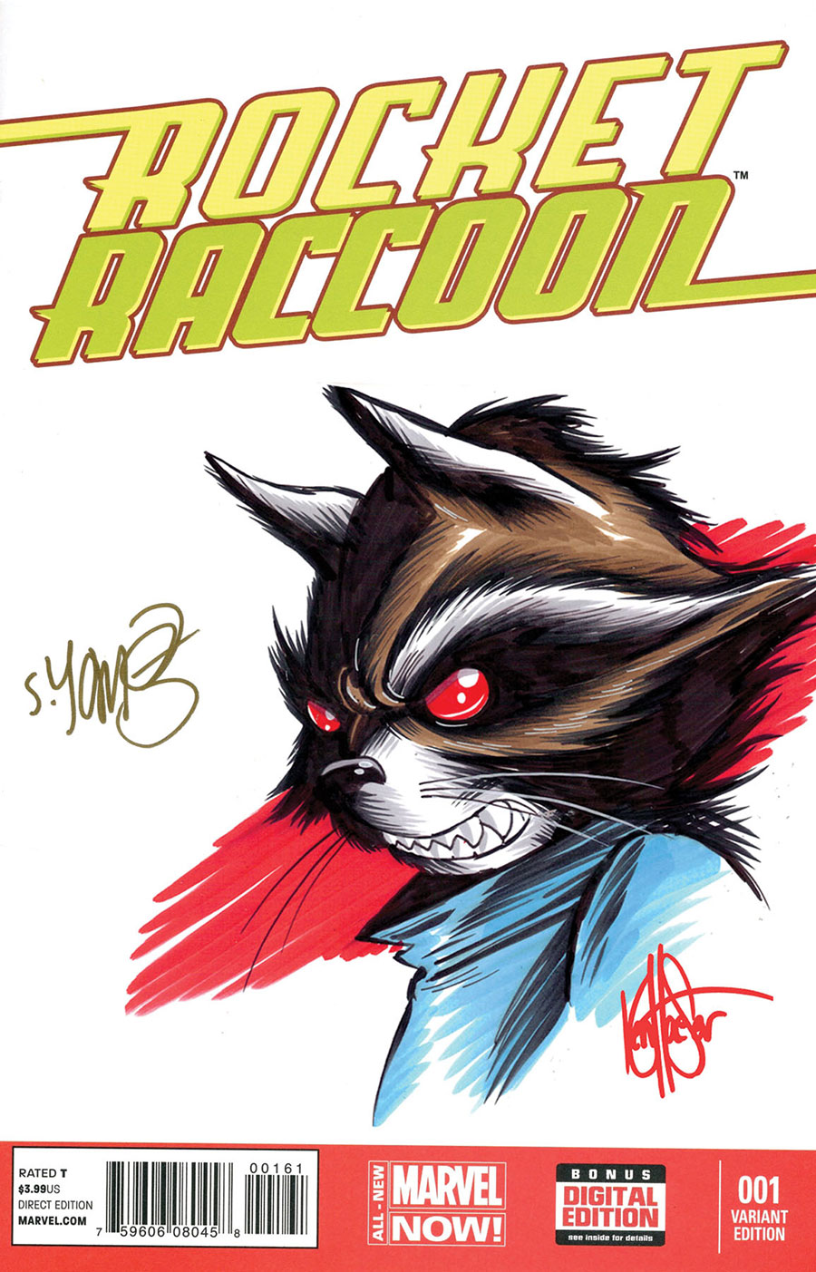 Rocket Raccoon Vol 2 #1 Cover R DF Blank Variant Signed By Skottie Young & Remarked With A Rocket Raccoon Hand-Drawn Sketch By Ken Haeser