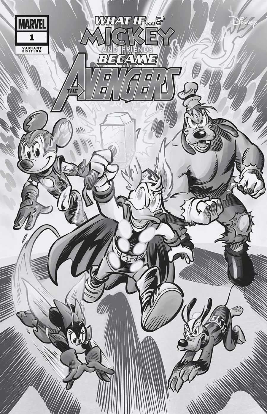 Marvel & Disney What If Mickey & Friends Became The Avengers #1 (One Shot) Cover G Incentive Alessandro Pastrovicchio Black & White Cover